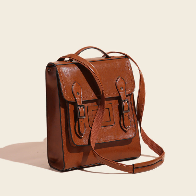 Wholesale genuine leather women' s bag waxed cowhide backpack
